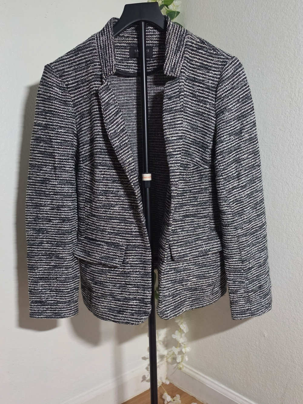 Talbots Black & White Textured Knit Blazer